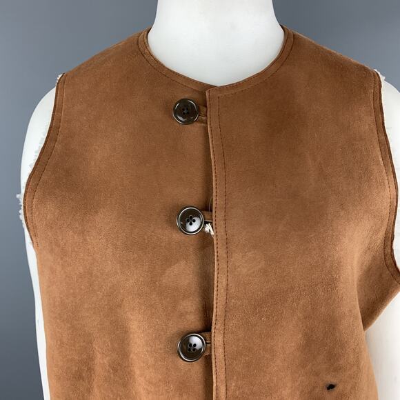 BEAMS Size XL Tan Suede Sheep Leather Shearling Vest - Picture 2 of 9